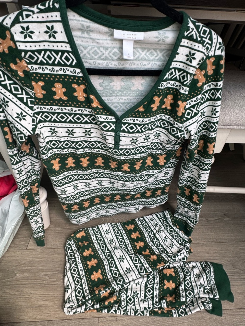 LC Lauren Conrad Green & White Gingerbread Fair Isle Pajama Set